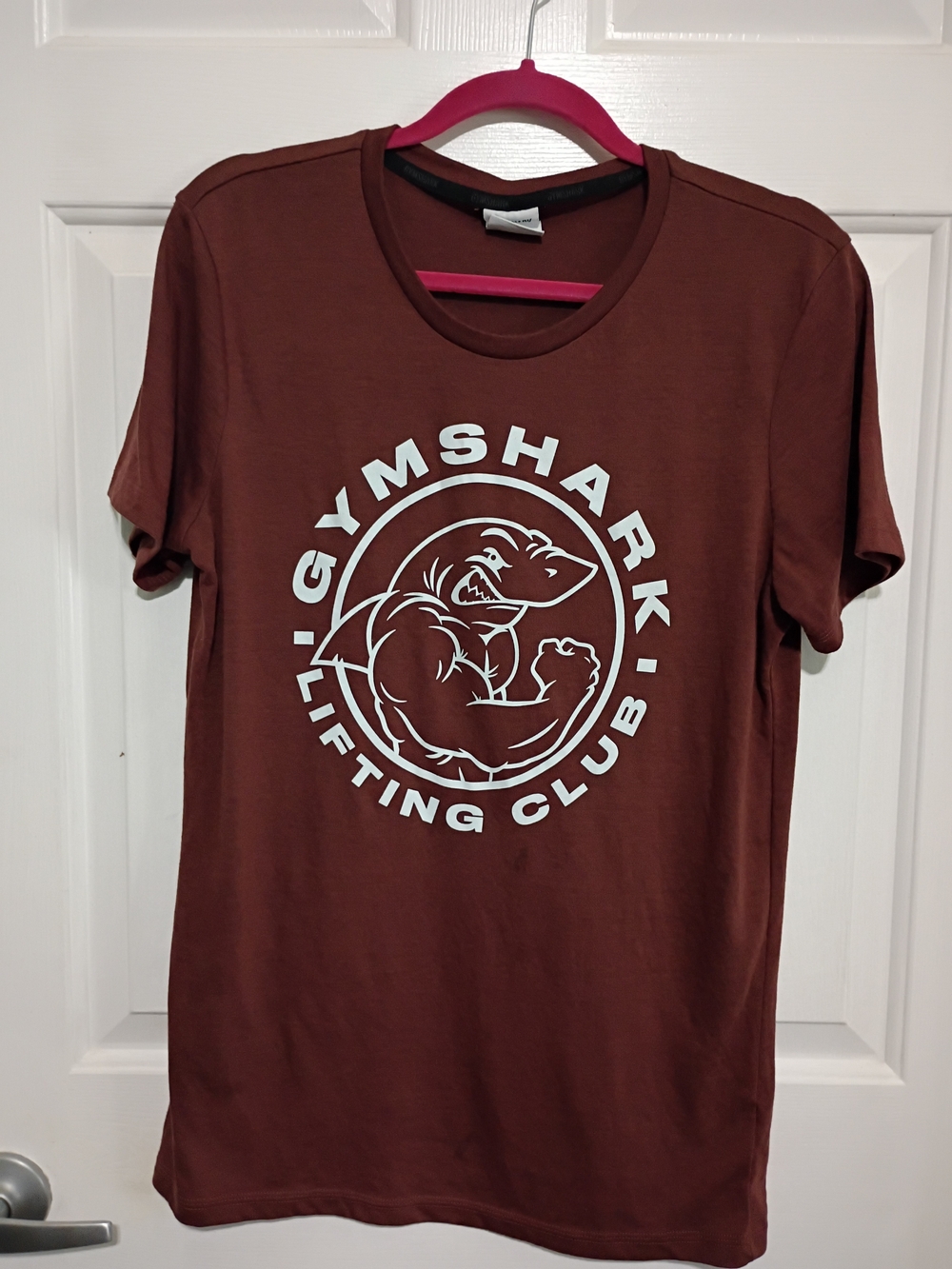 Gymshark Rust Brown Graphic Crew Tee with White Print